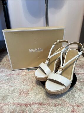 Michael Kors Cream Espadrille Wedge Sandals